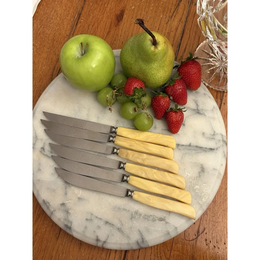 Vintage Robeson Steak Knives Cream Butter Swirl Handles Set Of 5